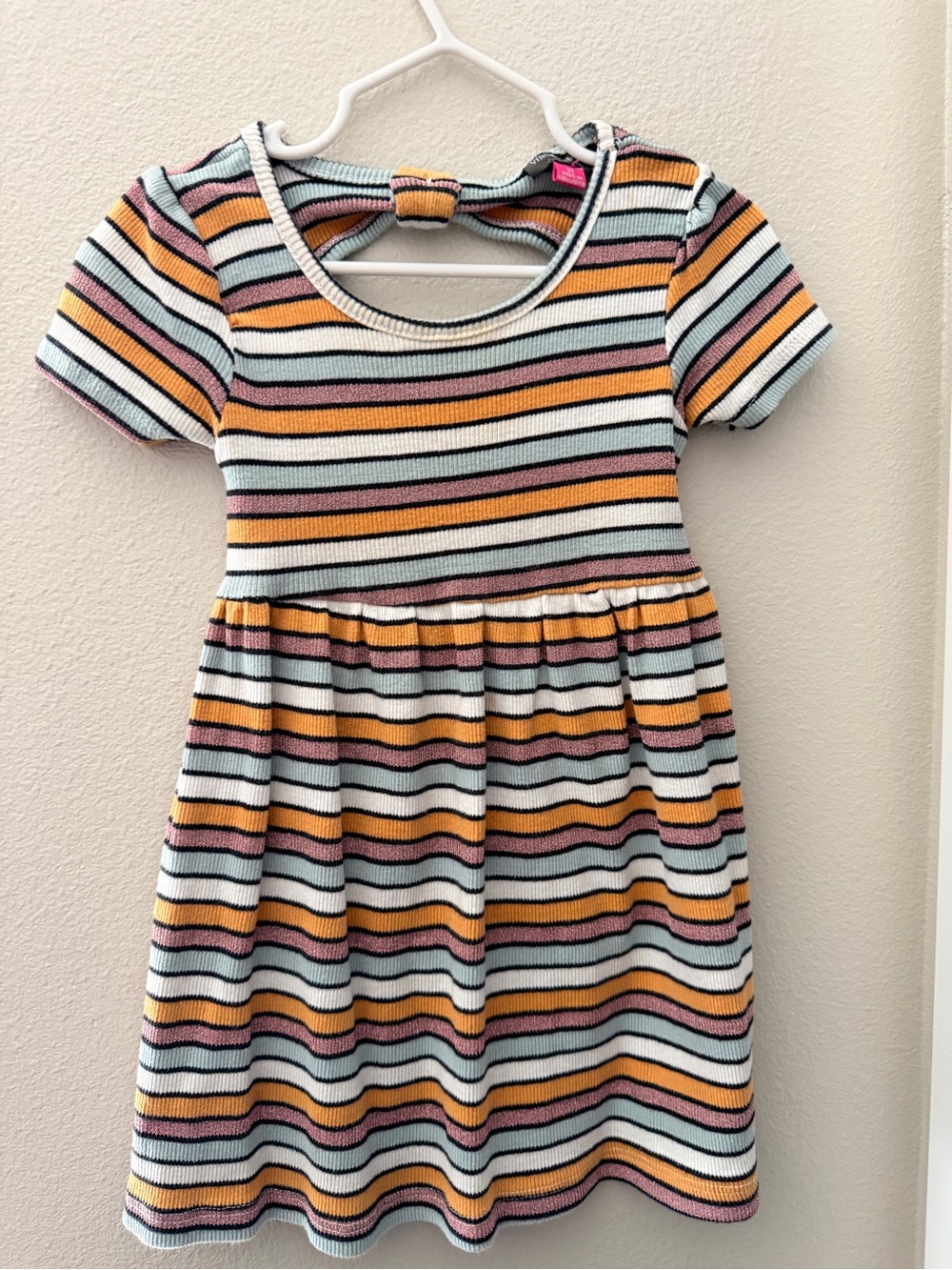 Vince Camuto Girls' Striped Short Sleeve Dress in Pink, Yellow & Blue